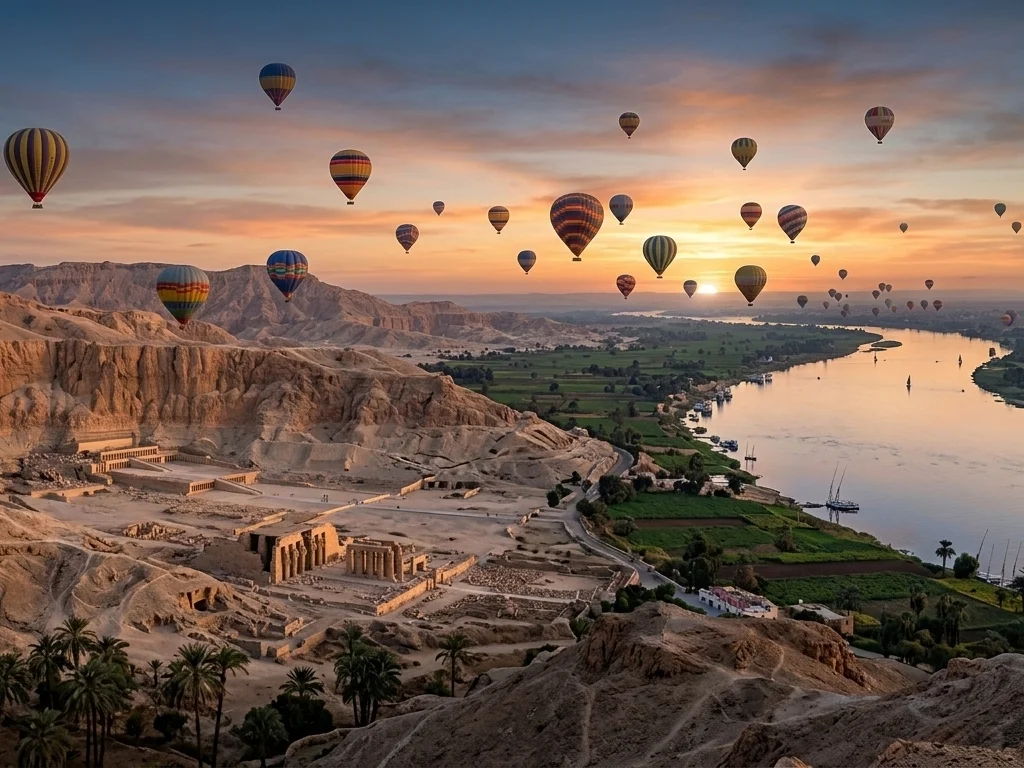 Hot Air Balloon Flight over Luxor at Sunrise
